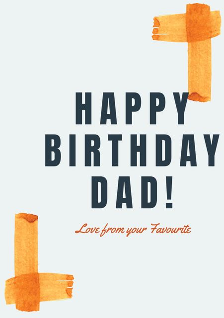 This birthday card design is perfect for expressing love and warm wishes on a father's birthday. The minimalistic layout combined with orange decorative elements makes it versatile for various fatherly celebrations. Ideal for personalizing with a message or a heartfelt note.