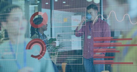 Diverse Business Collaboration Behind Binary and Financial Graphics