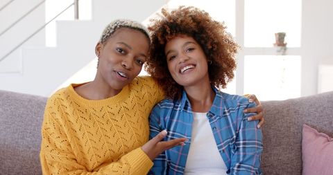 Happy Lesbian Couple Relaxing at Home in Embrace - Download Free Stock Images Pikwizard.com