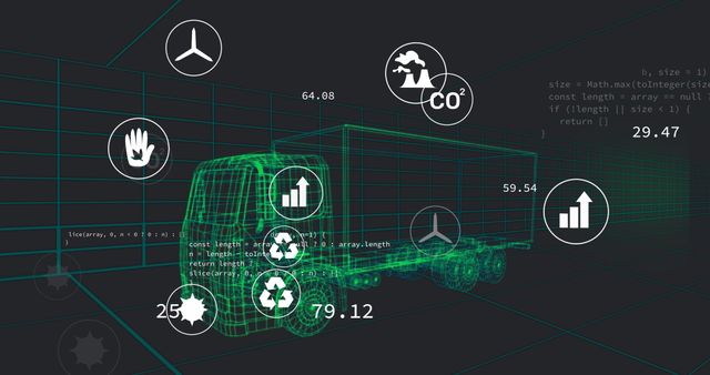 Digital Icons Overlaid on 3D Truck Model with Data Processing Elements - Download Free Stock Images Pikwizard.com