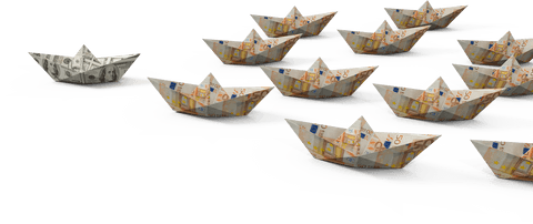 Money Origami Boats on Transparent Background Illustrating Financial Leadership