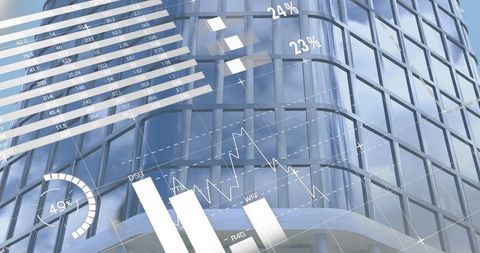 Modern Glass Building with Finance and Technology Overlay Visualization - Download Free Stock Images Pikwizard.com