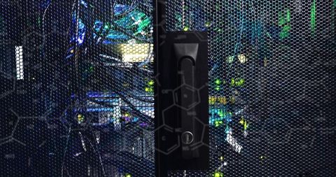 Secure data center cabinet door with green led lights