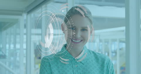 Smiling Professional Experiencing Futuristic Interface Interaction