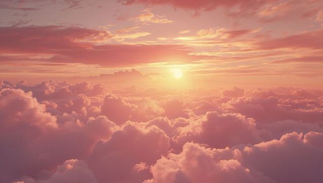 Sunrise Over Pink Cumulus Clouds with Wispy Cirrus Above