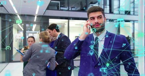 Tech-Savvy Businessman with Digital Networks Overlay - Download Free Stock Images Pikwizard.com