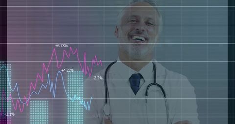 Smiling Senior Doctor with Financial Overlay Concept