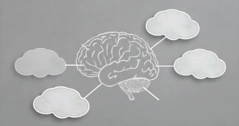Brain Network Extending to Cloud Connections on Gray Background