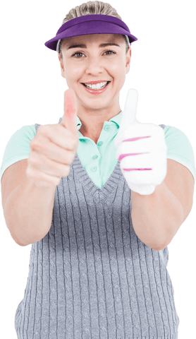 Cheerful Woman in Golf Attire Giving Thumbs Up on Transparent Background