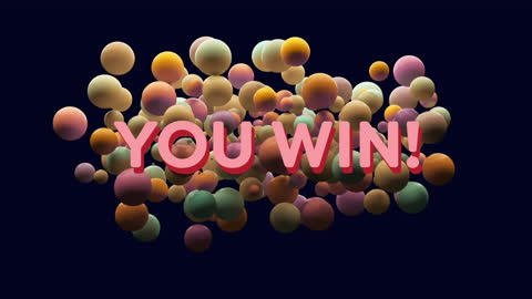 Celebratory Text with Floating Colorful Spheres Against Dark Background