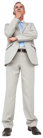 Thoughtful Caucasian Businessman in Suit on Transparent Background