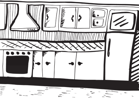 cartoon transparent kitchen interior with black outline - Download Free Stock Videos Pikwizard.com