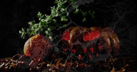 Spooky Halloween Pumpkin with Grunge Texture in Dark Setting