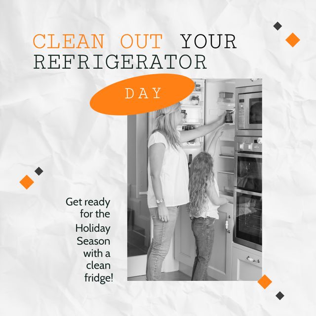 Mother and daughter cleaning out their refrigerator. Perfect for articles, blogs, social media on family activities, home organization, holiday season preparation, and promoting healthy home environments.