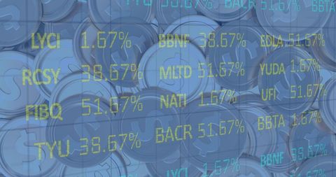 Financial Data Projection on Stacked Dollar Coins Background