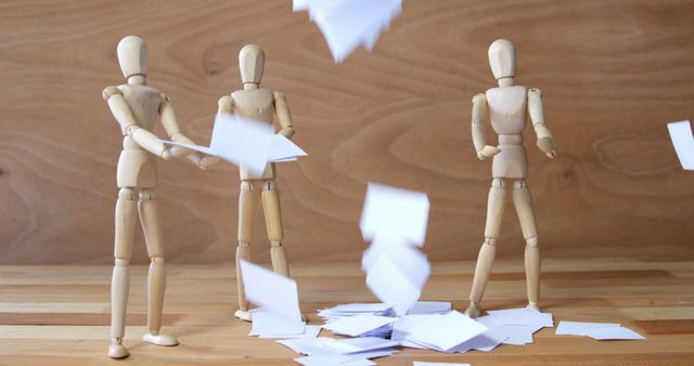 Wooden Mannequins Throwing Papers in an Office - Download Free Stock Images Pikwizard.com