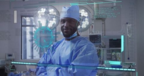 Confident African American Surgeon with Futuristic Interface - Download Free Stock Images Pikwizard.com