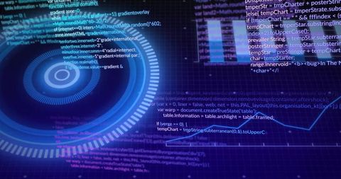 Futuristic holographic ui display with digital code and network elements