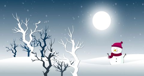 Winter Wonderland with Snowman and Full Moon Background - Download Free Stock Images Pikwizard.com
