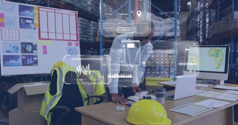 digital interface and data processing in modern warehouse - Download Free Stock Images Pikwizard.com