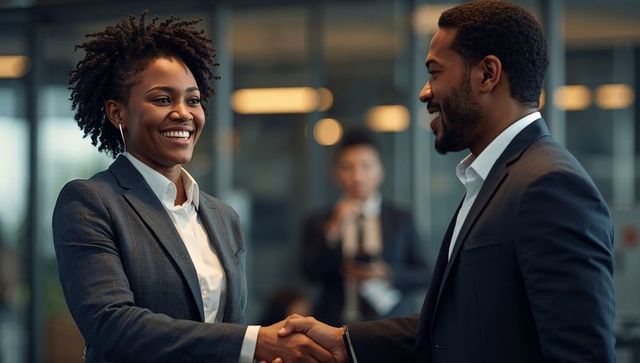 Business Professionals Shaking Hands in a Modern Office