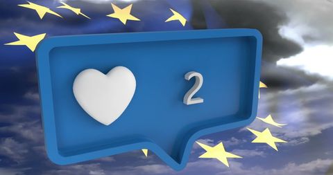 Heart icon in speech bubble with eu flag background