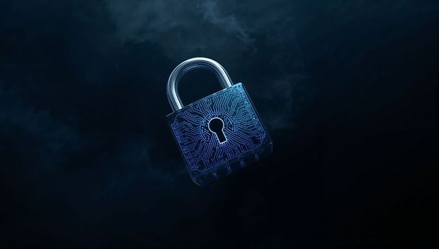 Futuristic Padlock Symbolizing Cybersecurity and Digital Protection