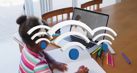 Child Learning Online with Wi-Fi Load Indicator Animation