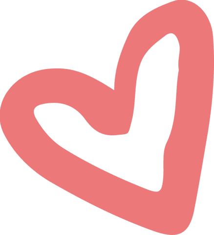 Coral pink hand-drawn heart doodle on transparent background