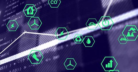 Sustainability Analytics with Tech Symbols Overlay