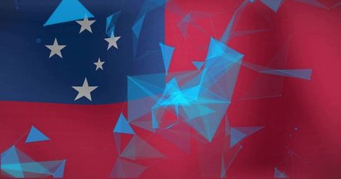 Samoa Flag with Cyan Polygonal Mesh