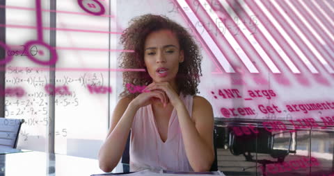 Businesswoman Analyzing Statistical Data Transfer Concepts