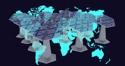Solar panels over map background symbolizing global energy solutions