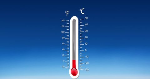 Thermometer displaying temperature on blue gradient background