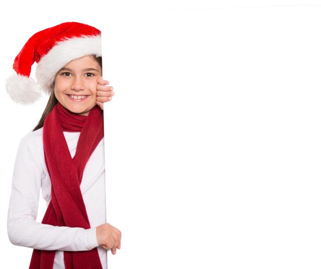 Festive Little Girl with Santa Hat Holding Transparent Blank Sign Board - Download Free Stock Videos Pikwizard.com