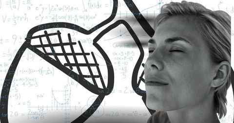 Woman Relaxing Among Math Symbols and Graffiti Background