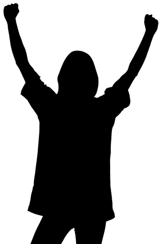 Dark silhouette of woman running on transparent background