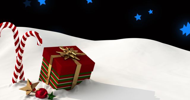 Christmas Gift Box and Candy Canes on Snow with Stars - Download Free Stock Images Pikwizard.com