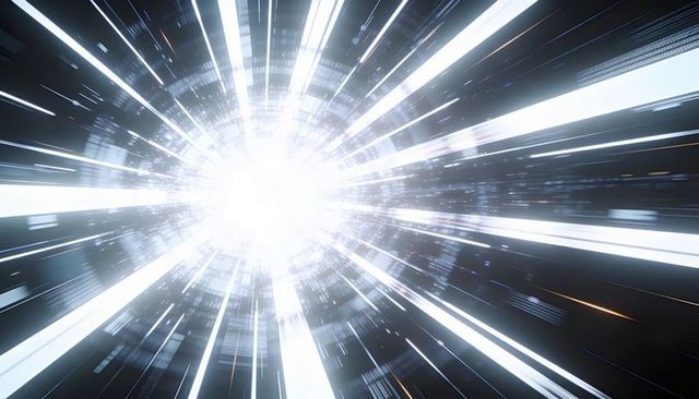 Radiating Hyperspace Light Burst with Radial Beams and Digital Particle Stream Neon