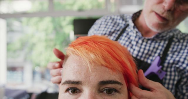 Hairdresser Coloring Woman's Hair with Bright Orange Dye in Salon - Download Free Stock Images Pikwizard.com