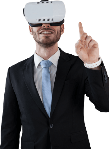 Happy Businessman Engaging with Transparent VR Experience - Download Free Stock Videos Pikwizard.com