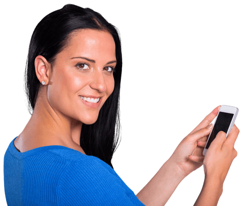 Smiling woman text messaging transparent background