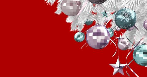 Festive Christmas Fir Branches with Colorful Decorations