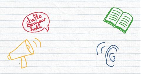 Linguistics and multilingual education sketch illustration