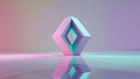 Abstract pastel sculpture on reflective surface with gradient backdrop