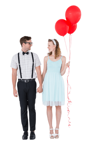 romantic geeky couple with red balloons on transparent background - Download Free Stock Videos Pikwizard.com