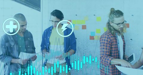 Diverse Team Analyzing Cryptocurrencies and Market Trends