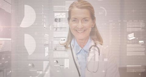 Smiling Female Doctor with Holographic Medical Interface