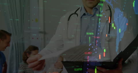 Doctor Analyzing Data Overlay with Global Medical Interface