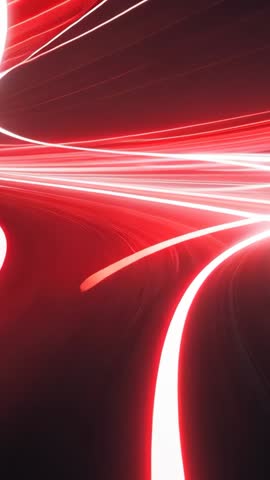 Vertical Neon Speed Trails Racing Through Futuristic Red Digital Tunnel With Glowing Ring